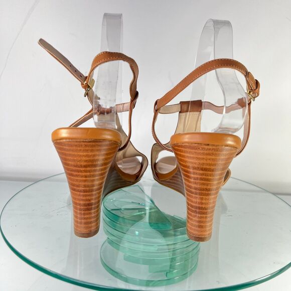 Cole Haan Maddie Wedge Sandals Brown Leather Ankle Strap W14236 open toe - Picture 5 of 9
